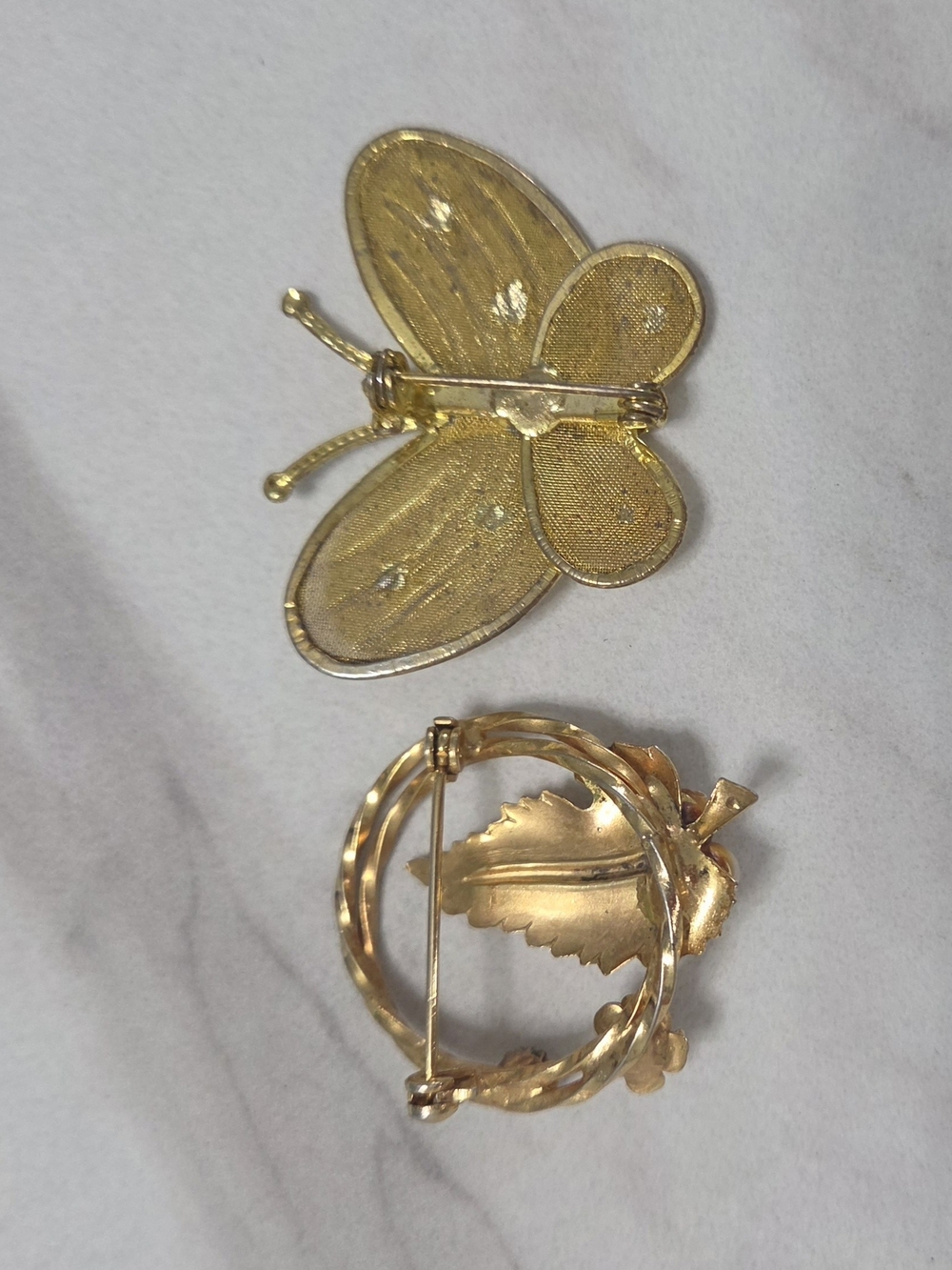 Vintage Gold-Tone Butterfly and Leaf Brooch Set - Women Jewelry